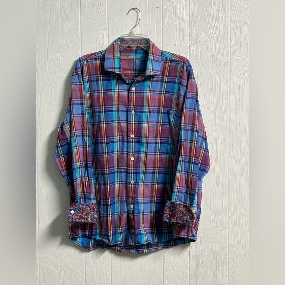 Alan Flusser Multicolor Colorful Cotton Paisley Long Sleeve Button Up Men's XL